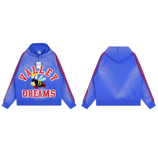 Vale Forever Valley Dreams Bee Graphic Red Stripe Hoodie Blue