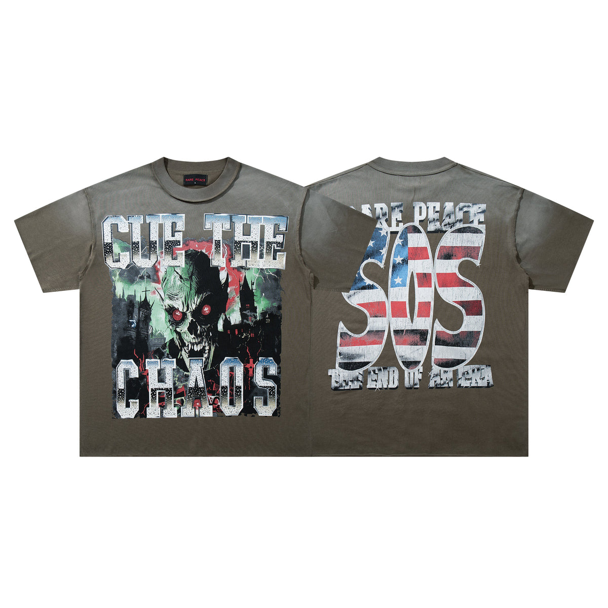 Rare Peace Cue The Chaos Olive Washed Oversized Graphic T‑Shirt