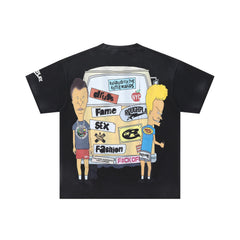Roughplay Retro Animated Duo Sticker Van Double‑Sided Distressed Tee