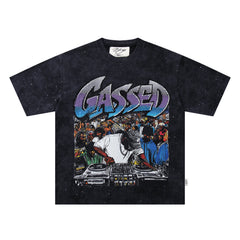 BKYS Cased DJ Star Rhinestone Black Washed Oversized Graphic T-Shirt