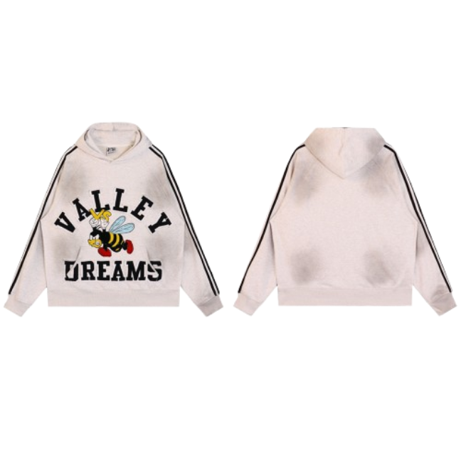 Vale Forever Valley Dreams Bee Graphic Black Stripe Hoodie Heather Grey