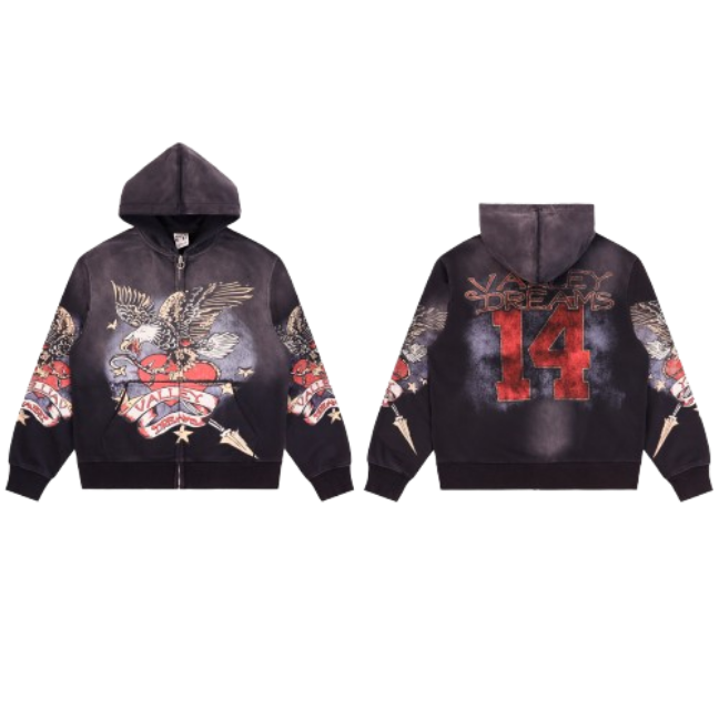 Vale Forever Valley Dreams Eagle Graphic Zip‑Up Hoodie