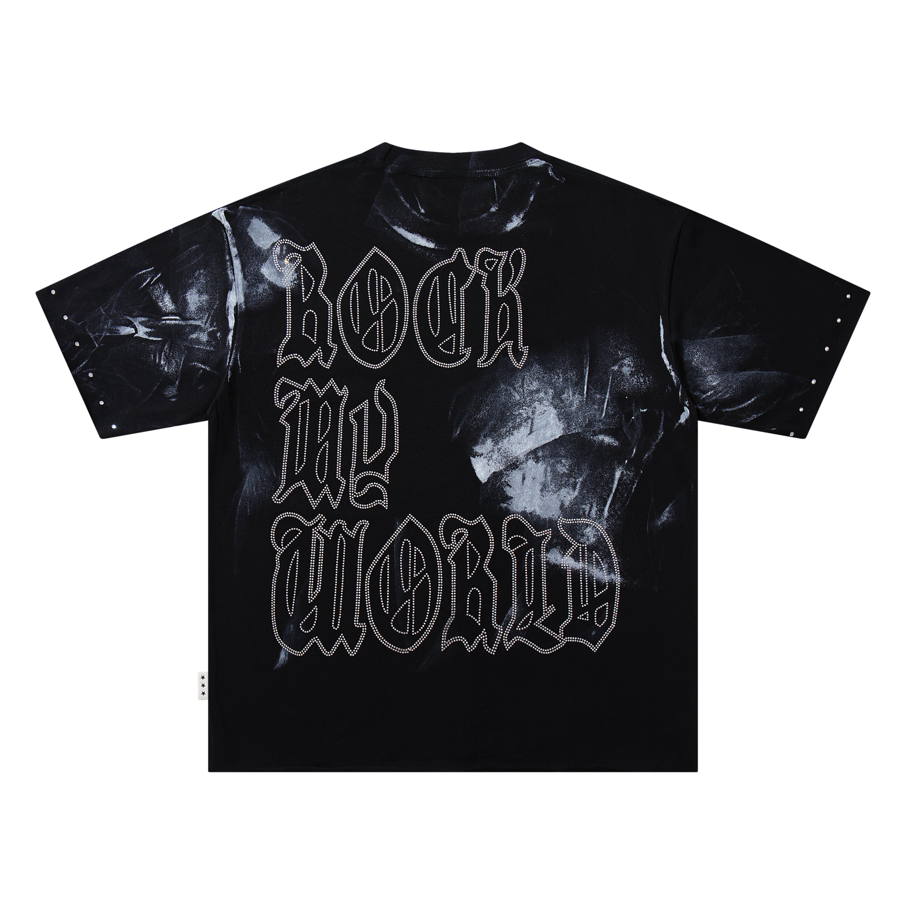 BKYS Skeleton Guitar Rocker Black Washed Rivet Oversized Graphic T‑Shirt