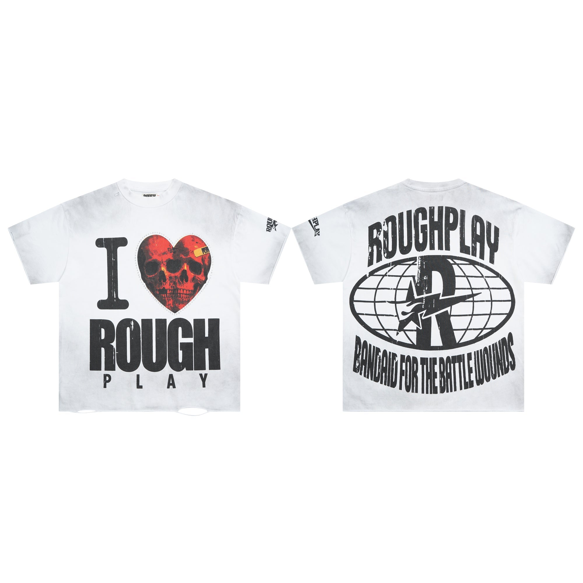 Roughplay I Love Roughplay Skull‑Heart Vintage Washed Distressed Tee