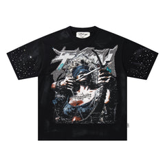 BKYS Crossbow Lady Rhinestone Black Oversized Graphic T-Shirt