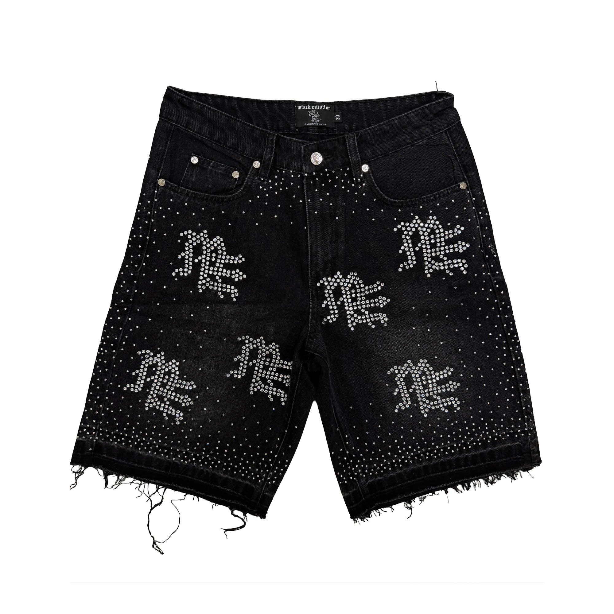 Black “ME” Rhinestone Denim Shorts