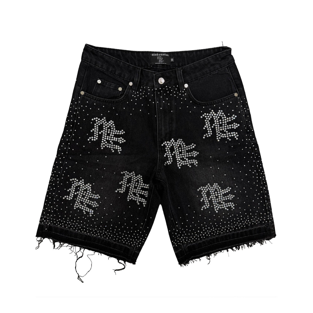 Black “ME” Rhinestone Denim Shorts