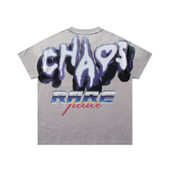 Rare Peace Chaos Car Graphic Oversized Rhinestone Gray T-Shirt