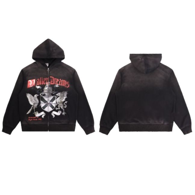 Vale Forever Valley Dreams Graphic Zip-Up Hoodie Black