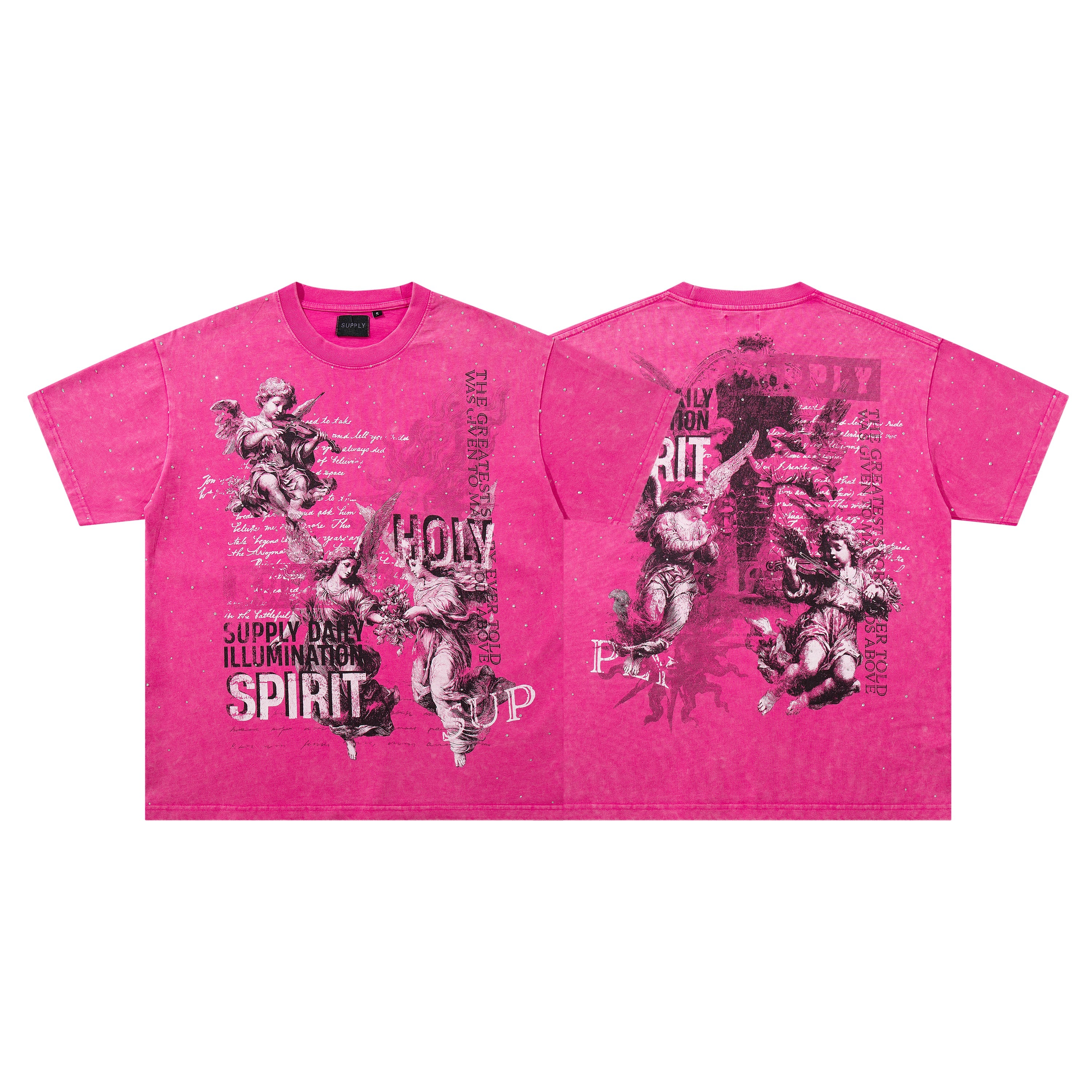 SUPPLY Spirit Angel Hot Pink Washed Oversized Graphic T‑Shirt