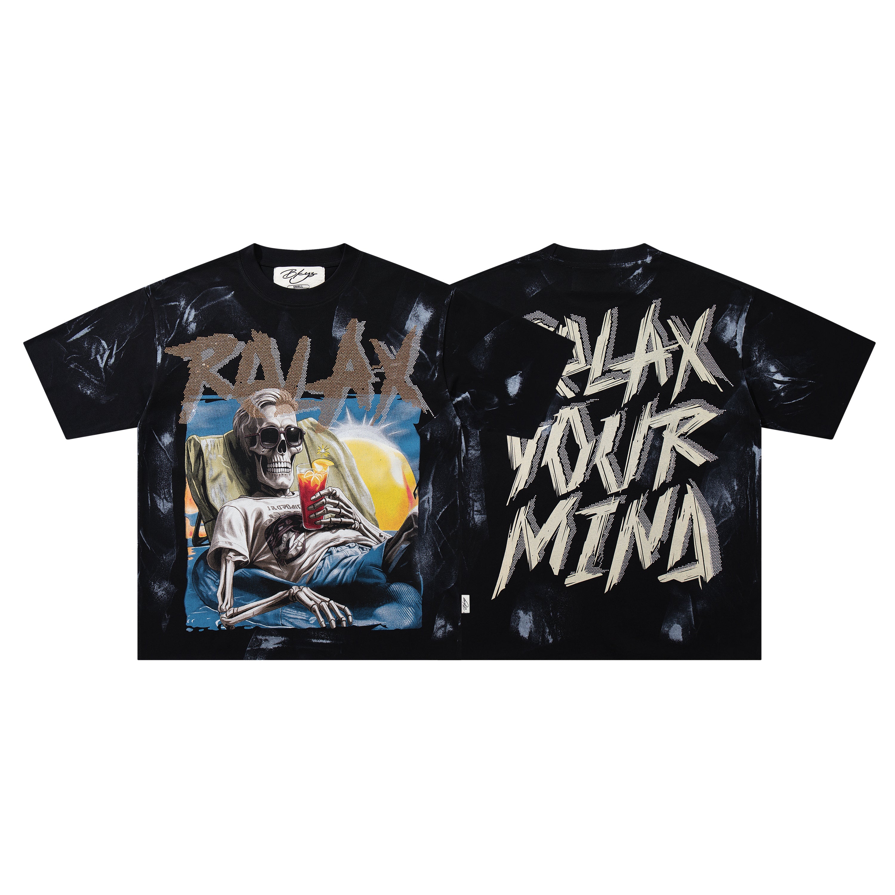 BKYS Relax Vacation Skeleton Tie Dye Oversized Graphic T‑Shirt