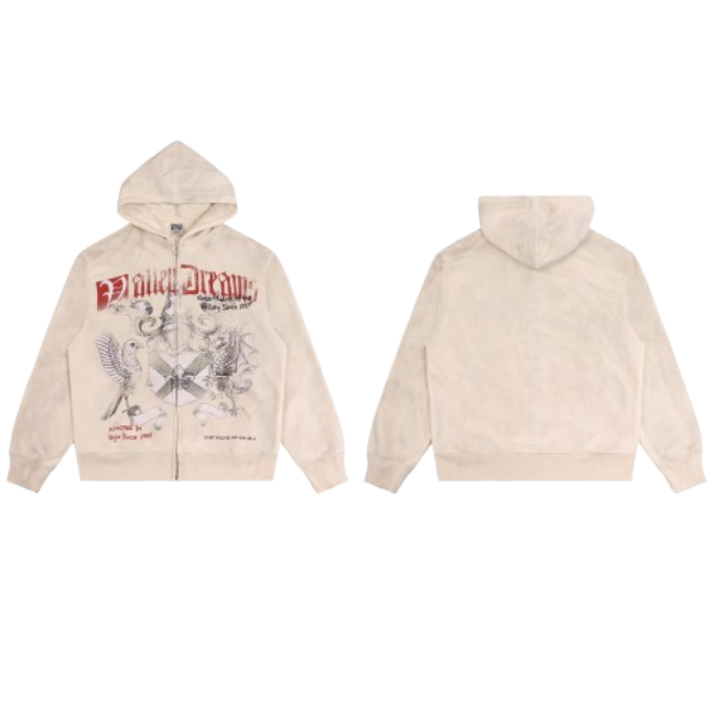 Vale Forever Valley Dreams Graphic Zip-Up Hoodie Cream
