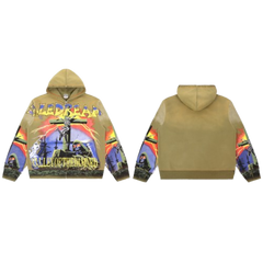 Vale Forever Valley Of The Damned Skull Rock Graphic Zip‑Up Hoodie Olive