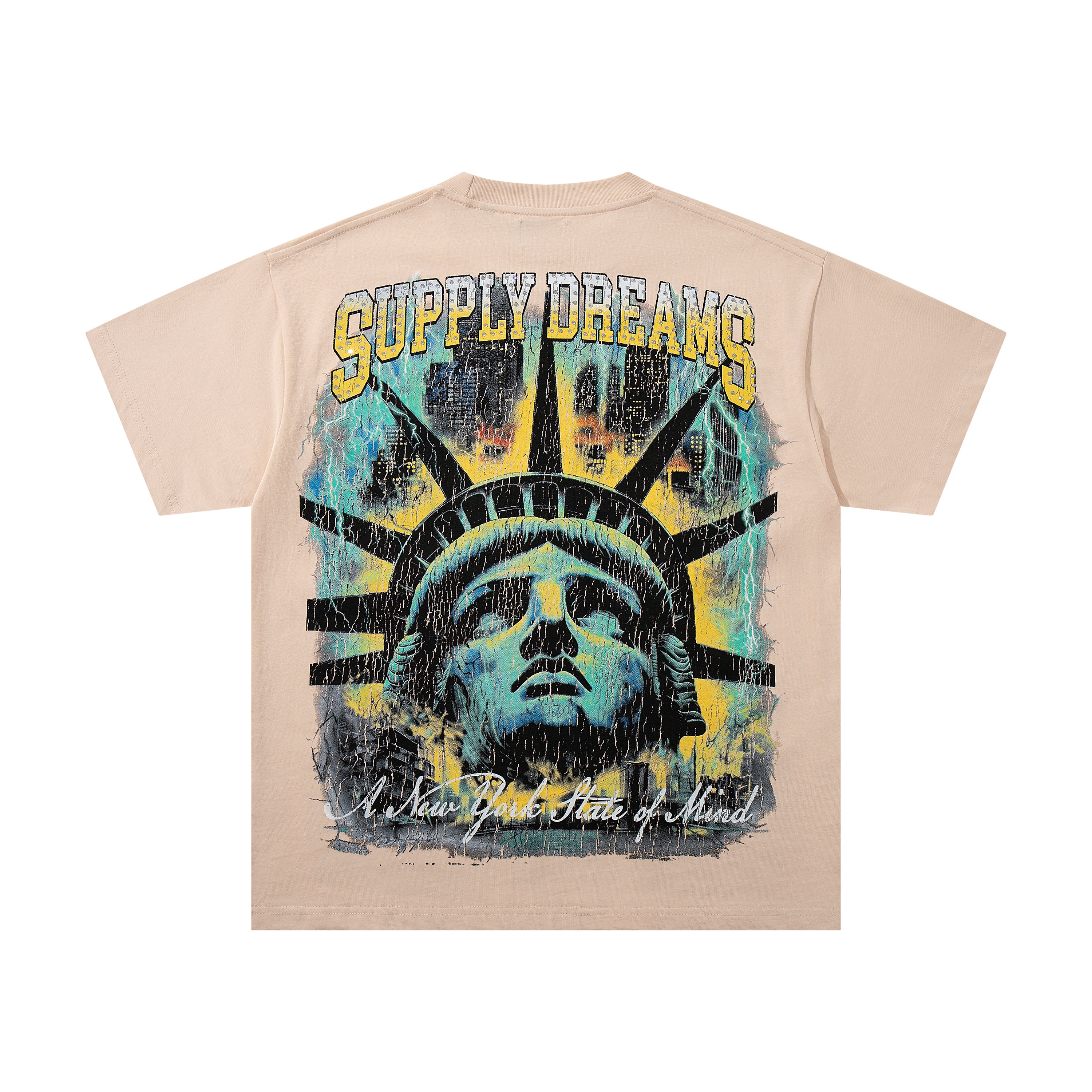 SUPPLY Dreams Statue Of Liberty Beige Washed Oversized Graphic T‑Shirt