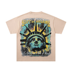 SUPPLY Dreams Statue Of Liberty Beige Washed Oversized Graphic T‑Shirt