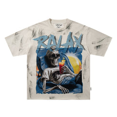BKYS Relax Vacation Skeleton Washed Oversized Graphic T‑Shirt