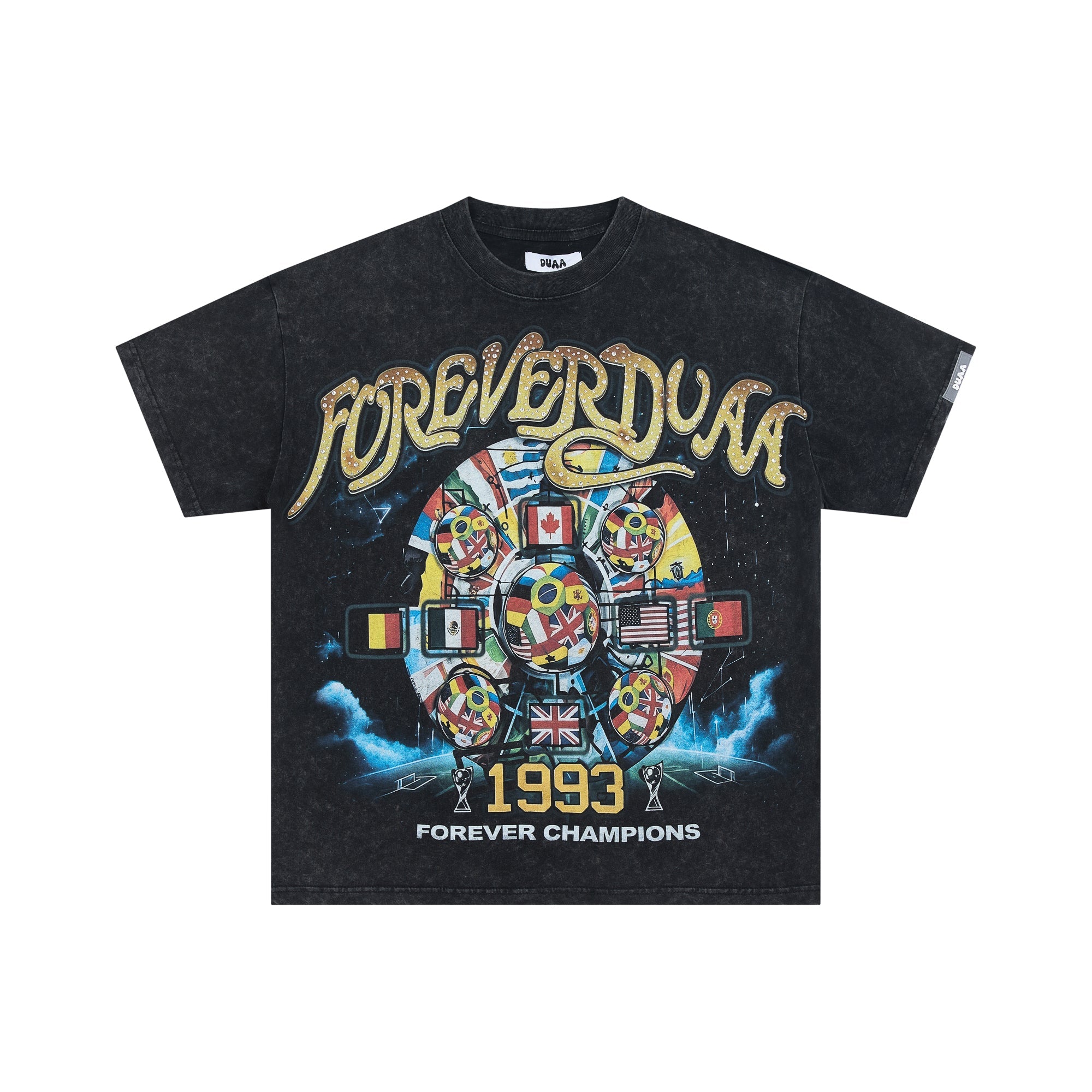 DUAA 1993 Forever Champions Global‑Flag Vintage Graphic Tee