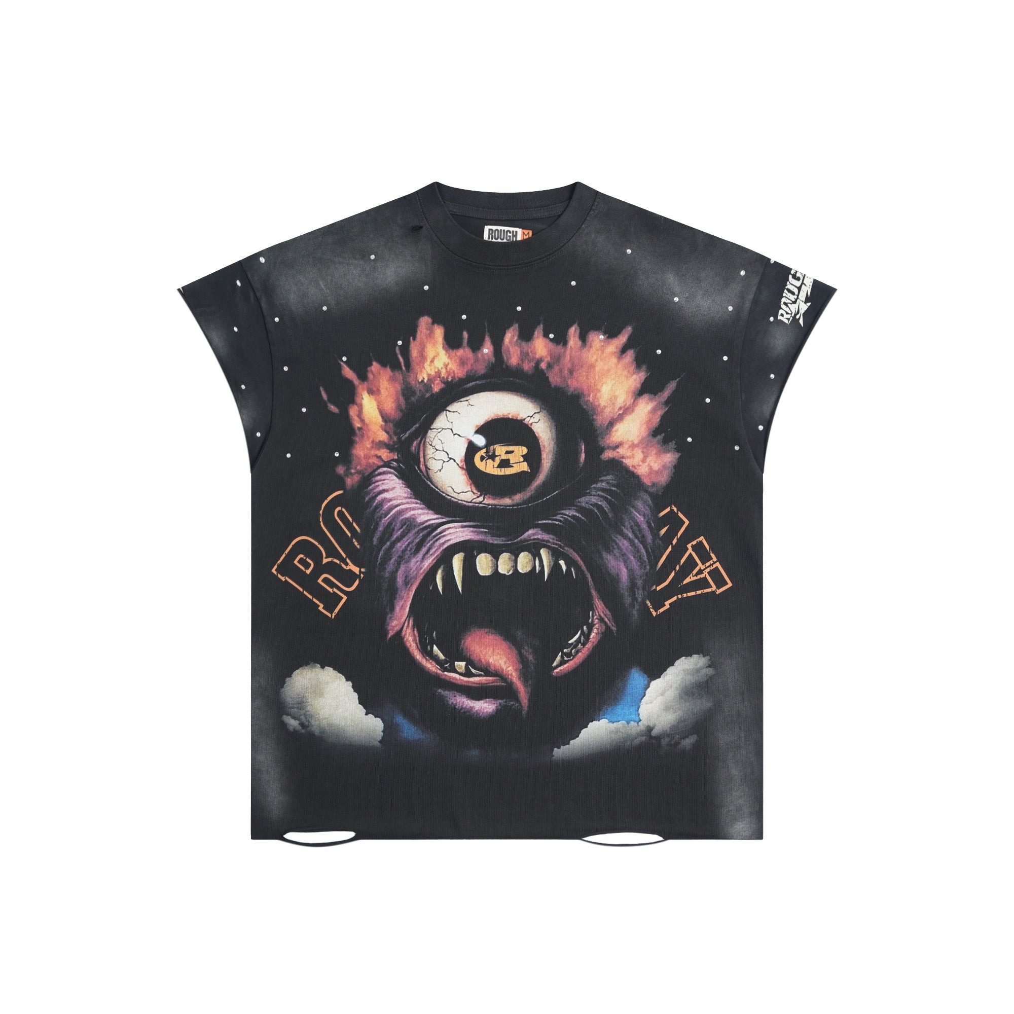 Roughplay Cosmic One‑Eyed Monster Sleeveless Cutoff Double‑Sided Distressed Tee