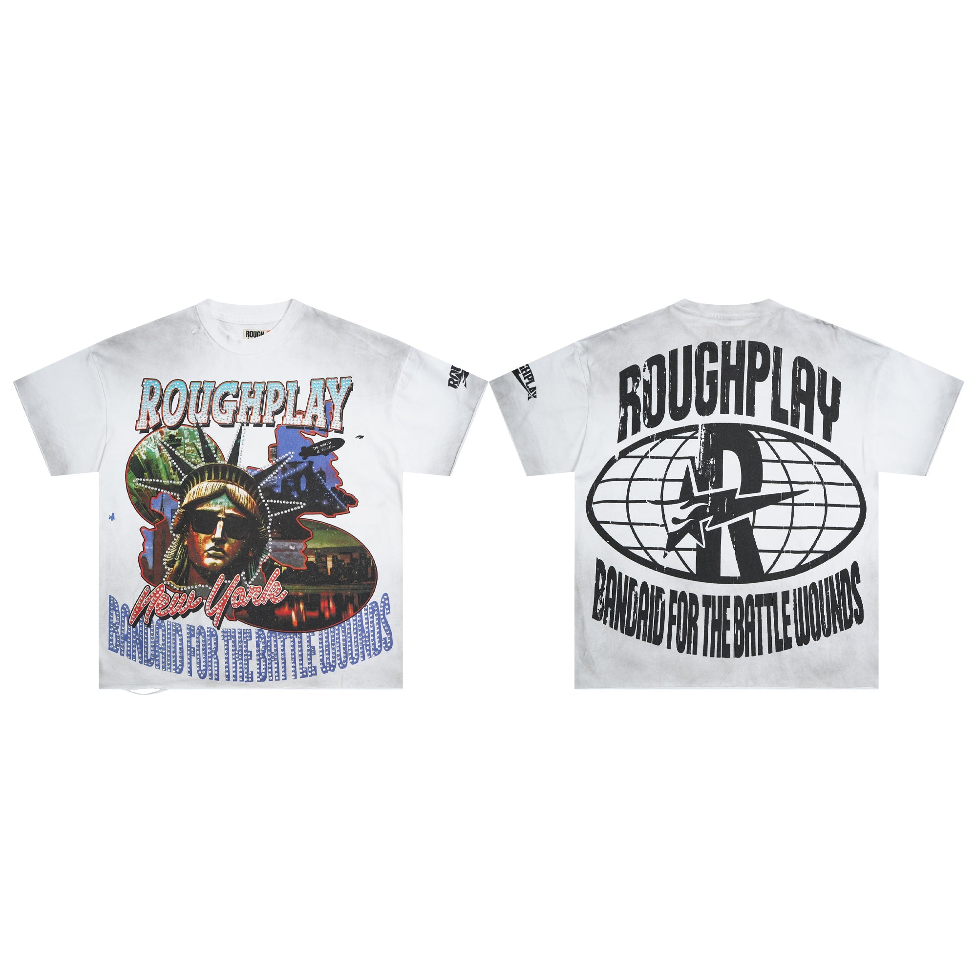 Roughplay NYC Sunglass Statue Of Liberty Double‑Sided Vintage Distressed Tee