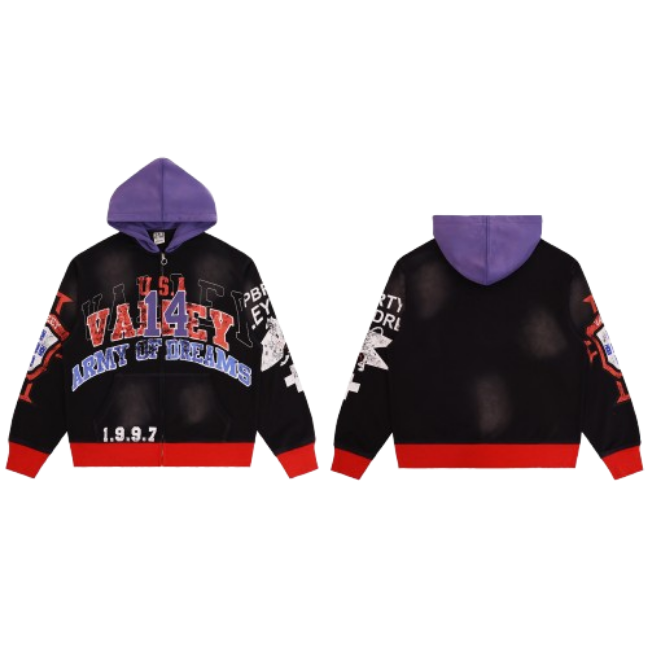Vale Forever Valley 14 Army Of Dreams Graphic Zip-Up Hoodie Black