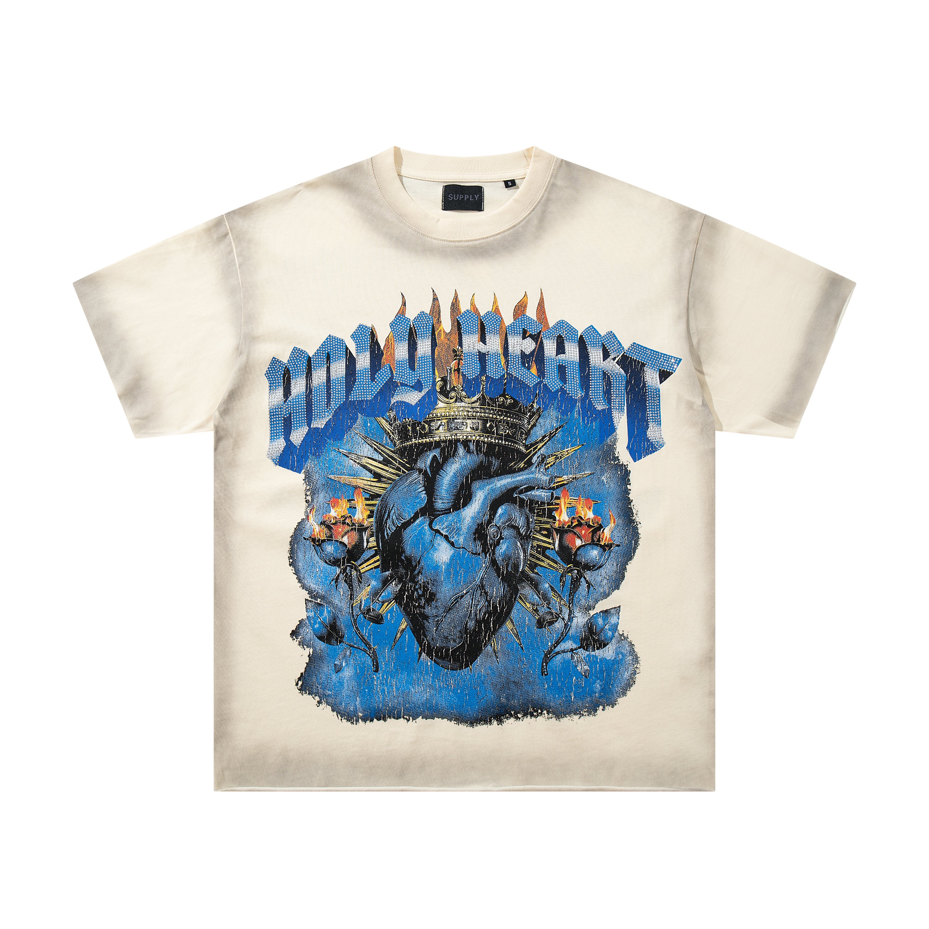 SUPPLY Holy Heart Off‑White Washed Oversized Graphic T‑Shirt