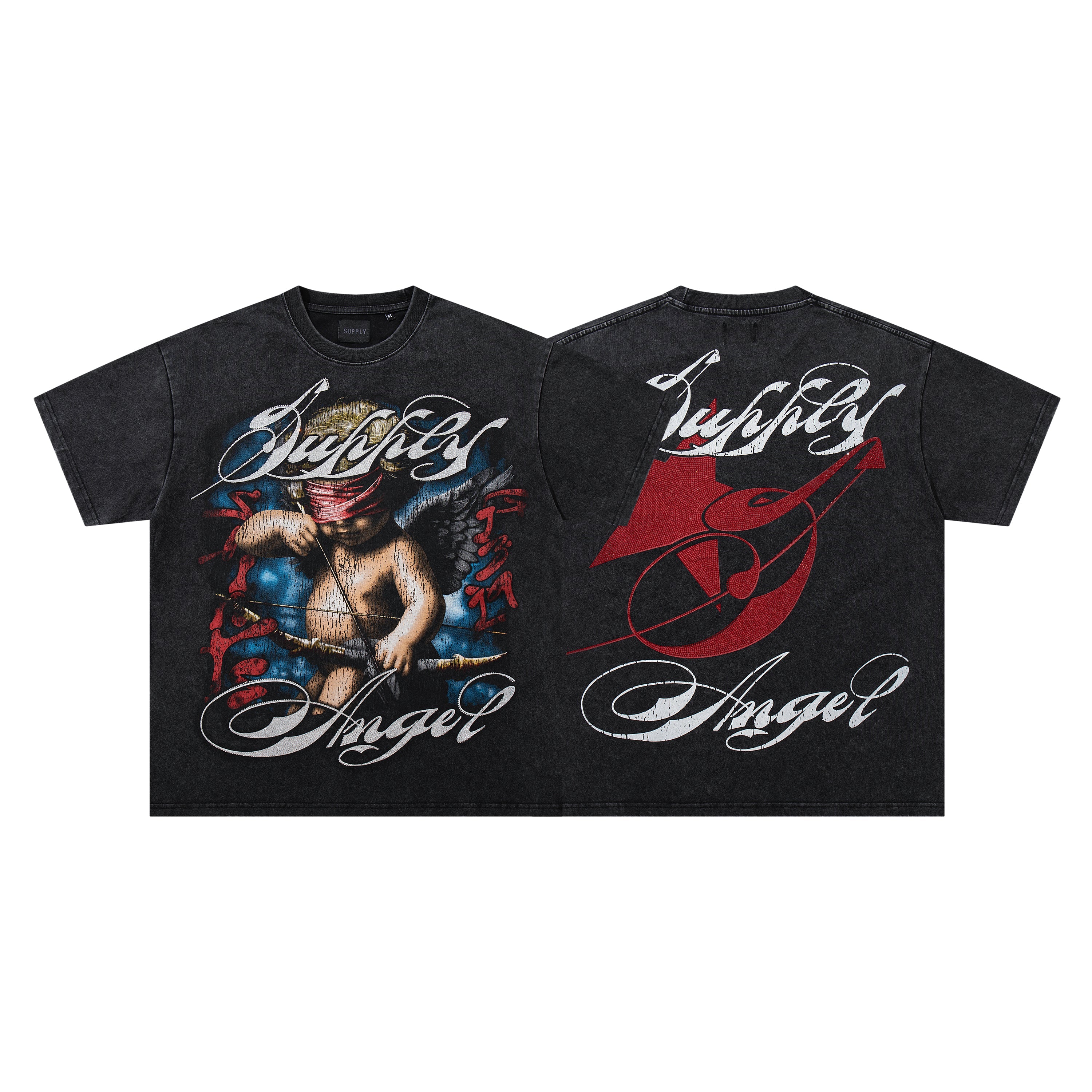 SUPPLY Angel Script Graphic Oversized Black T-Shirt