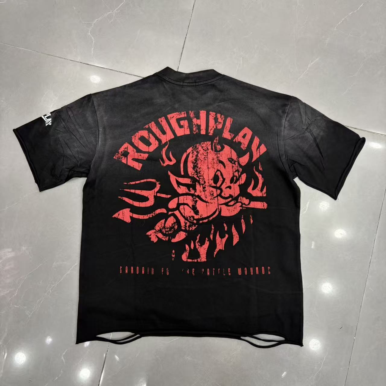 Roughplay Checkered Star Neon Skull Crossbones Punk Tee