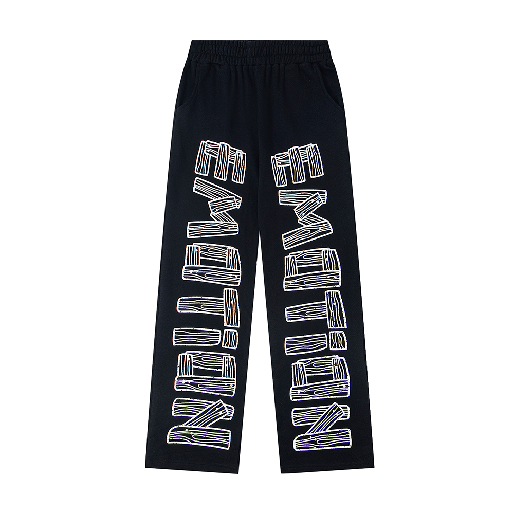 Mixed Emotions Wood‑Pattern Letter Straight Sweat Pants