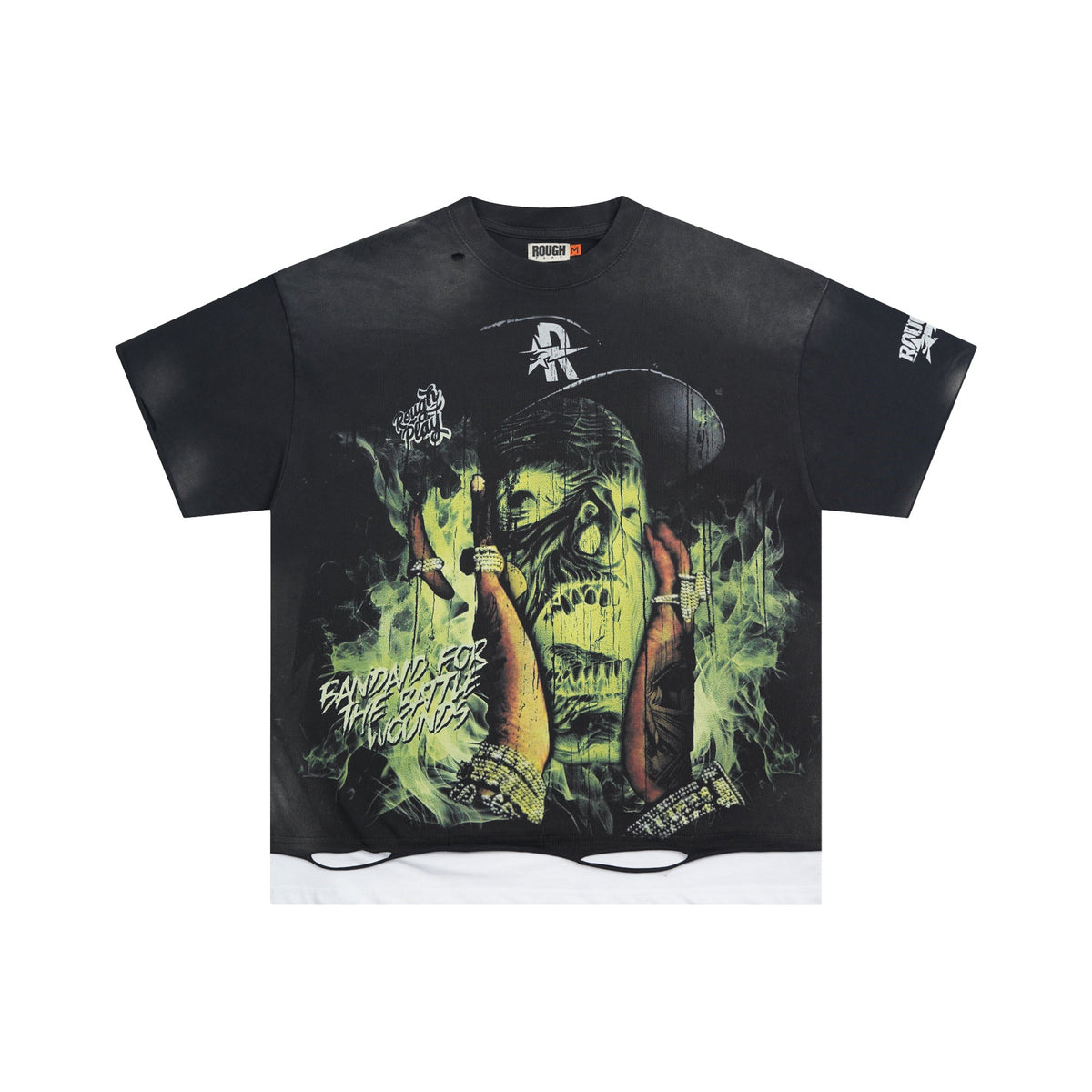 Roughplay Zombie Rapper Smoke Effect Layered Distressed Tee