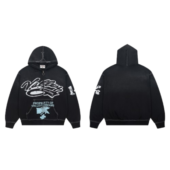Vale Forever Property Of Valley Dreams Graffiti Zip‑Up Hoodie Black