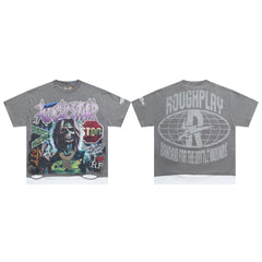 Roughplay Rockstar Skeleton Gotham City Layered Distressed Tee
