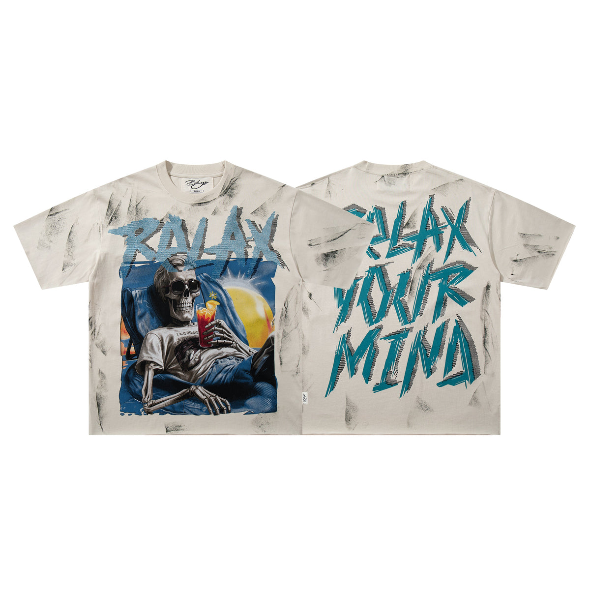 BKYS Relax Vacation Skeleton Washed Oversized Graphic T‑Shirt