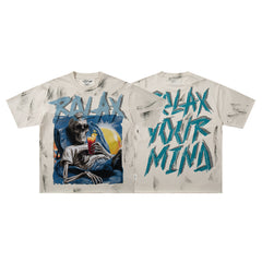 BKYS Relax Vacation Skeleton Washed Oversized Graphic T‑Shirt