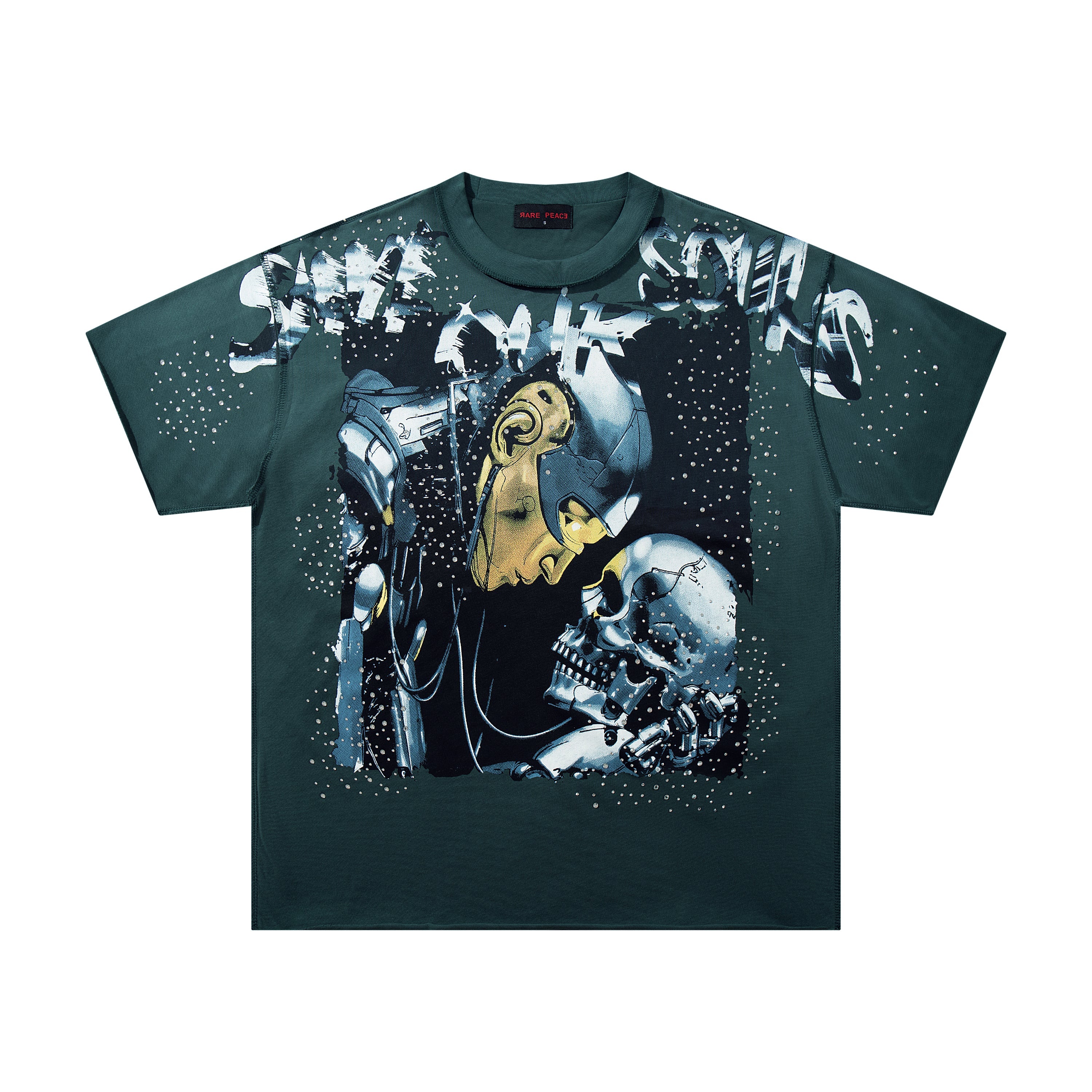 Rare Peace SOS Skull Dark Green Oversized Tee