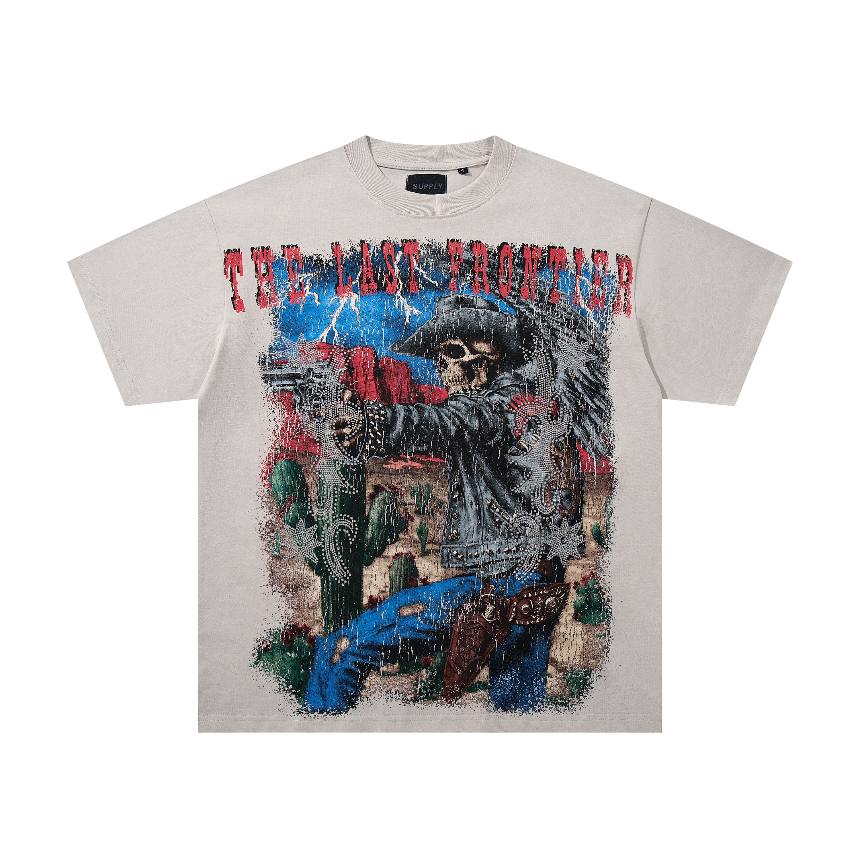 SUPPLY The Last Frontier Skeleton Cowboy Cream Washed Oversized Graphic Tee