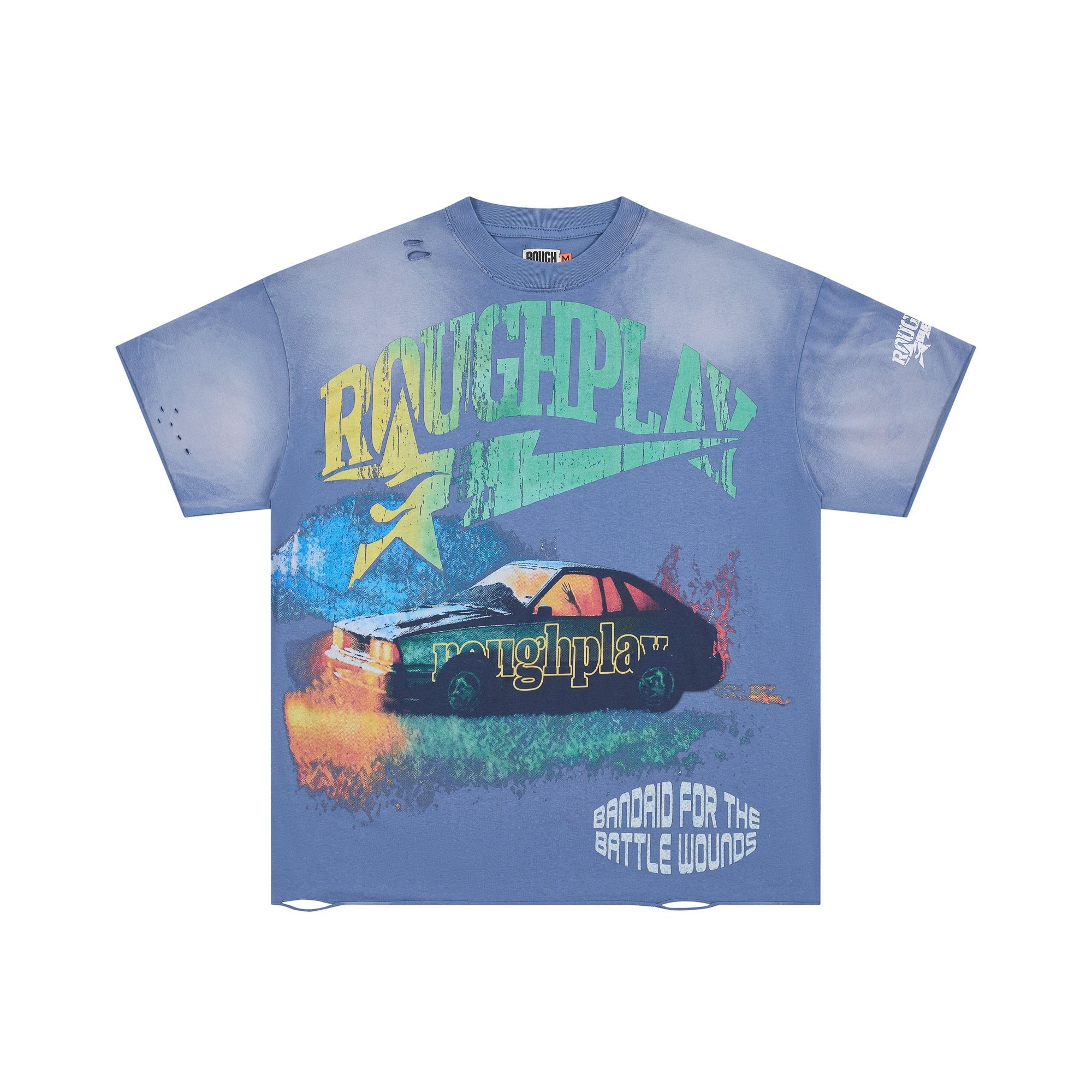 Roughplay Retro Burnout Car Tongue‑Star Double‑Sided Distressed Tee