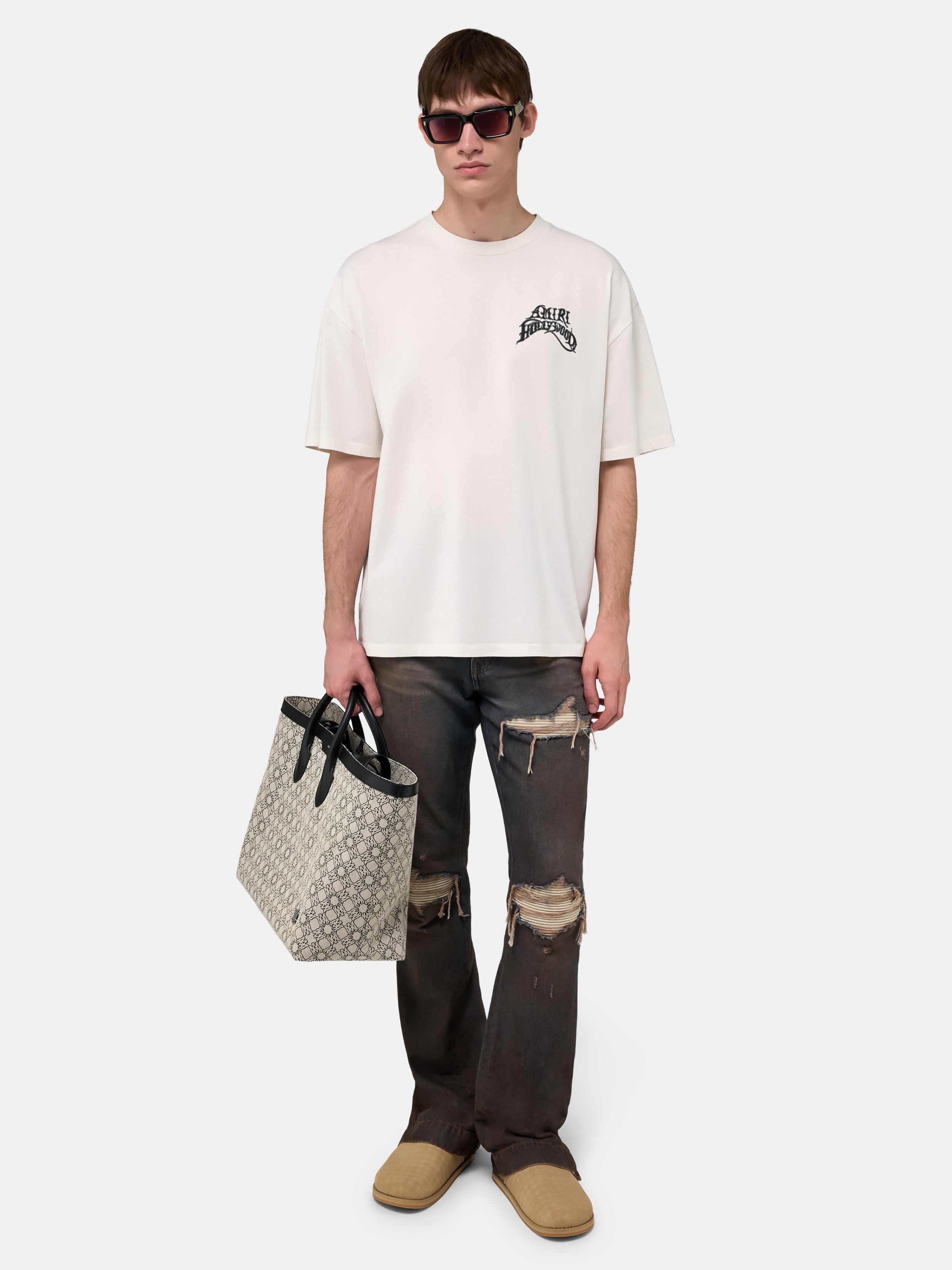 AMIRI HOLLYWOOD LIGHTWEIGHT JERSEY SKATE TEE - Ivory