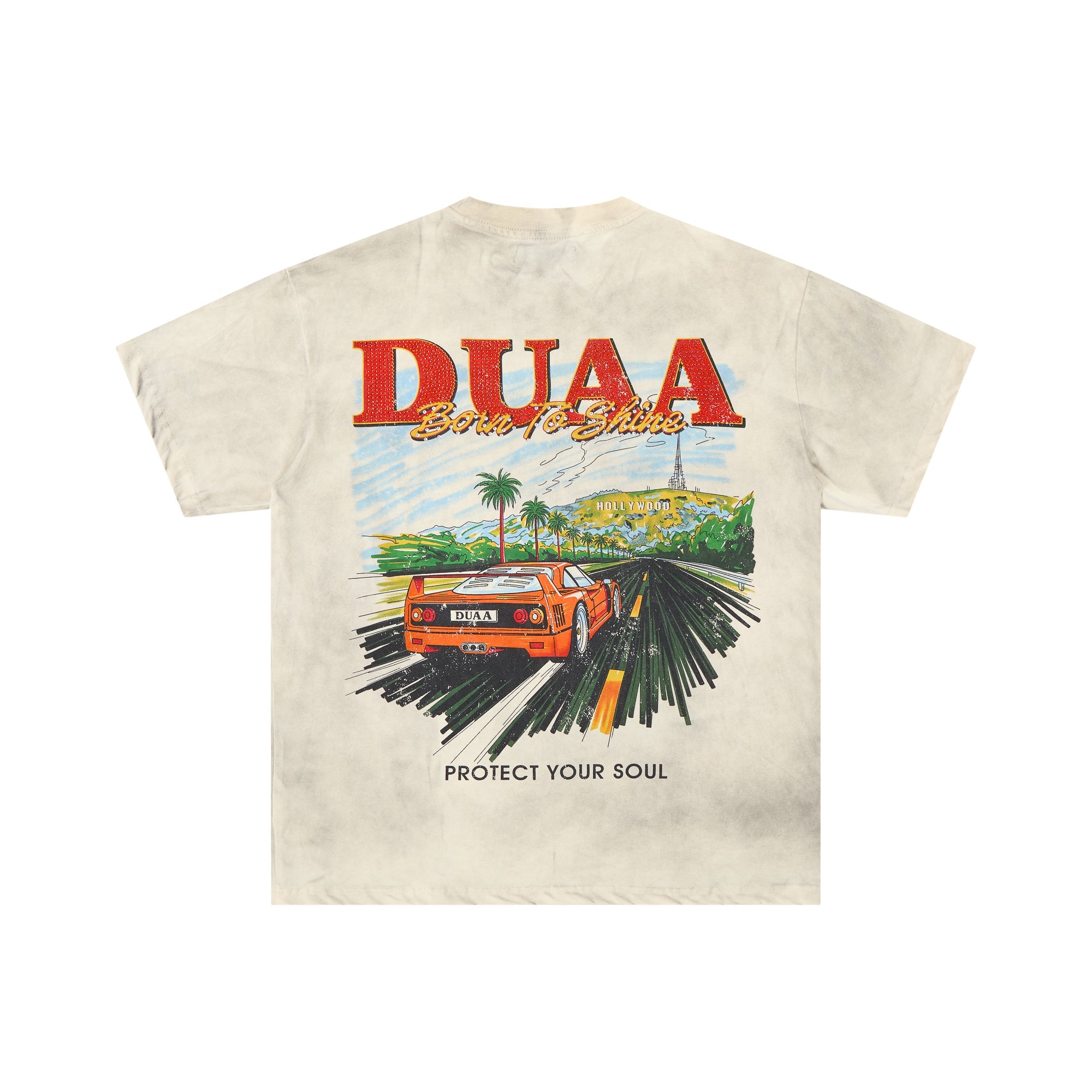 DUAA Born To Shine Retro Highway Sports Car Double‑Sided Graphic Tee