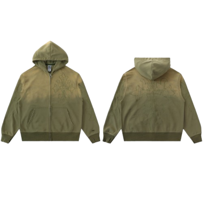 Vale Forever 6050 Tonal Cross Embroidered Zip-Up Hoodie
