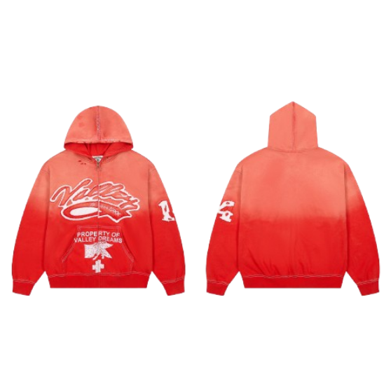 Vale Forever Property Of Valley Dreams Graffiti Zip‑Up Hoodie Red Gradient