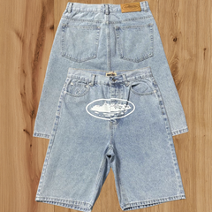 High version Corteiz Devil's Island West Coast denim shorts, kapok flower collaboration, American street six quarter pants trend (5)