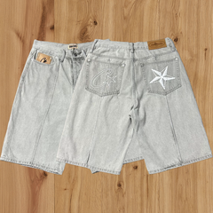 High version Corteiz Devil's Island West Coast denim shorts, kapok flower collaboration, American street six quarter pants trend (3)