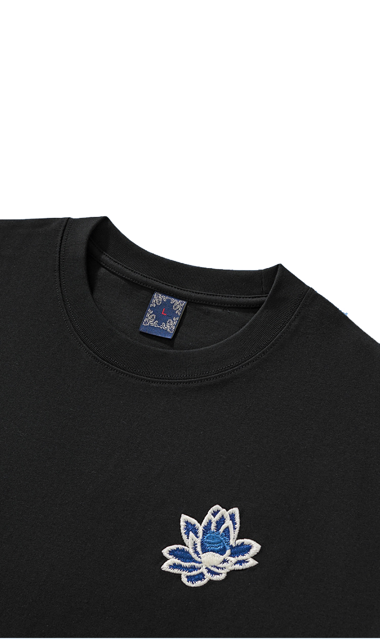Blue Nishikigoi Embroidery T Shirt Cotton