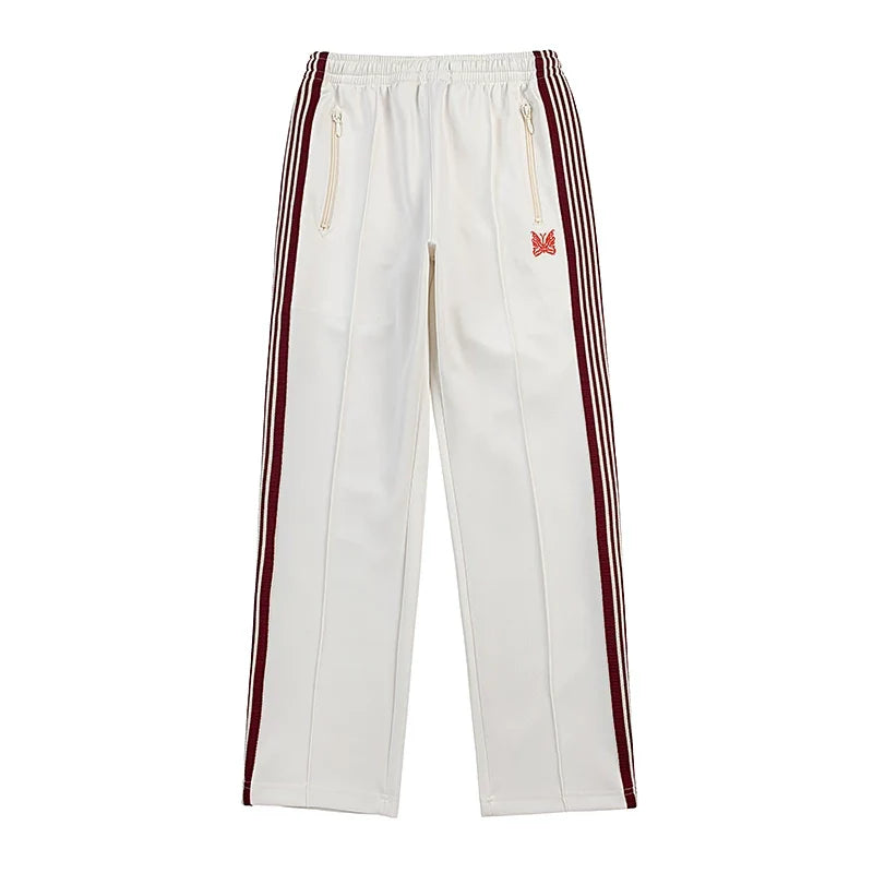 Needles Zebra Stripe Side Tape Track Pants White Maroon