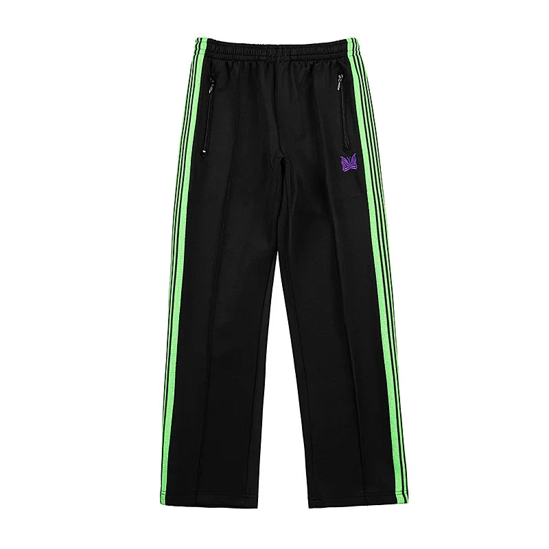 Needles Zebra Stripe Side Tape Track Pants Black Neon Green