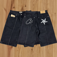 High version Corteiz Devil's Island West Coast denim shorts, kapok flower collaboration, American street six quarter pants trend (2)