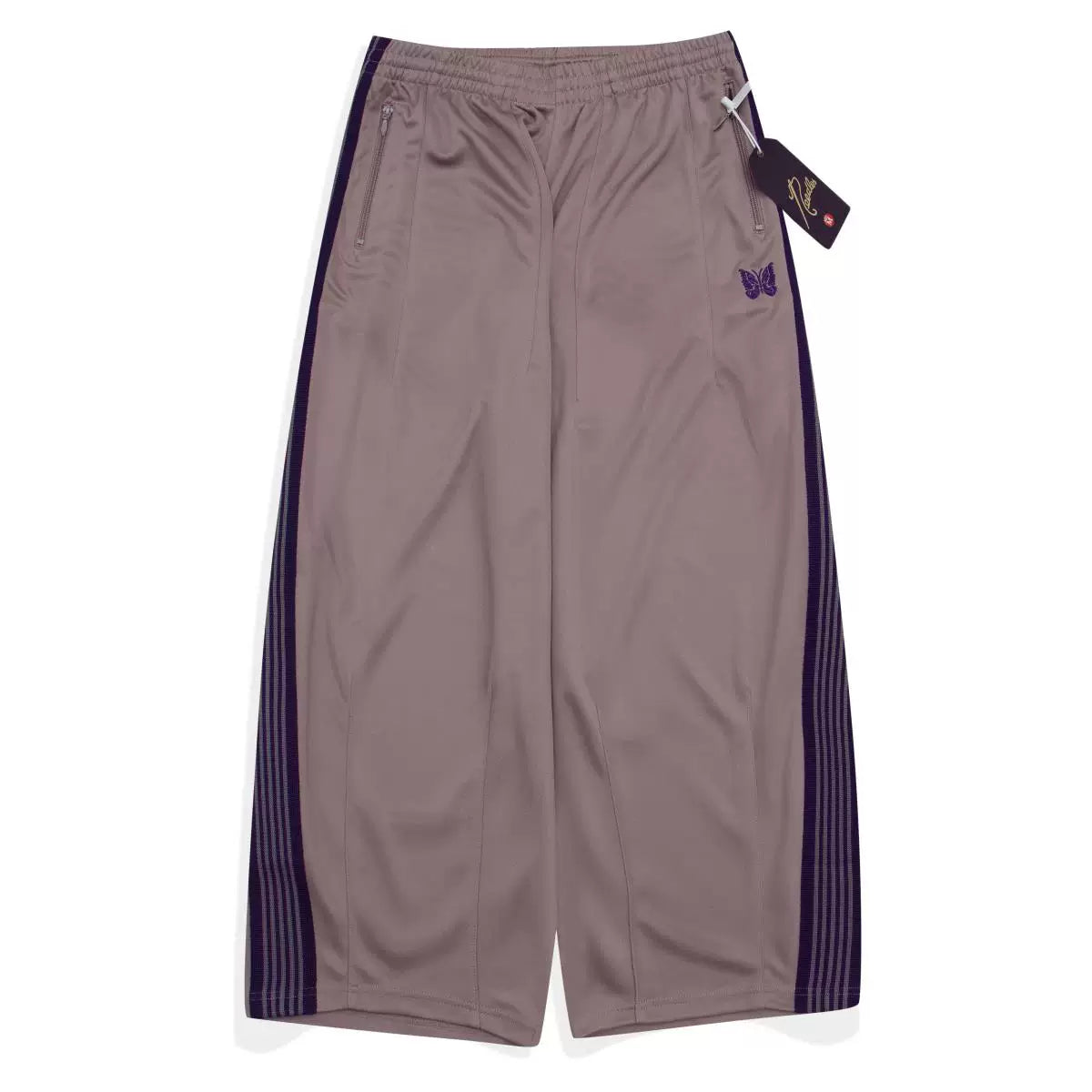 Needles Butterfly Embroidered Side Stripe Wide Leg Track Pants Mauve