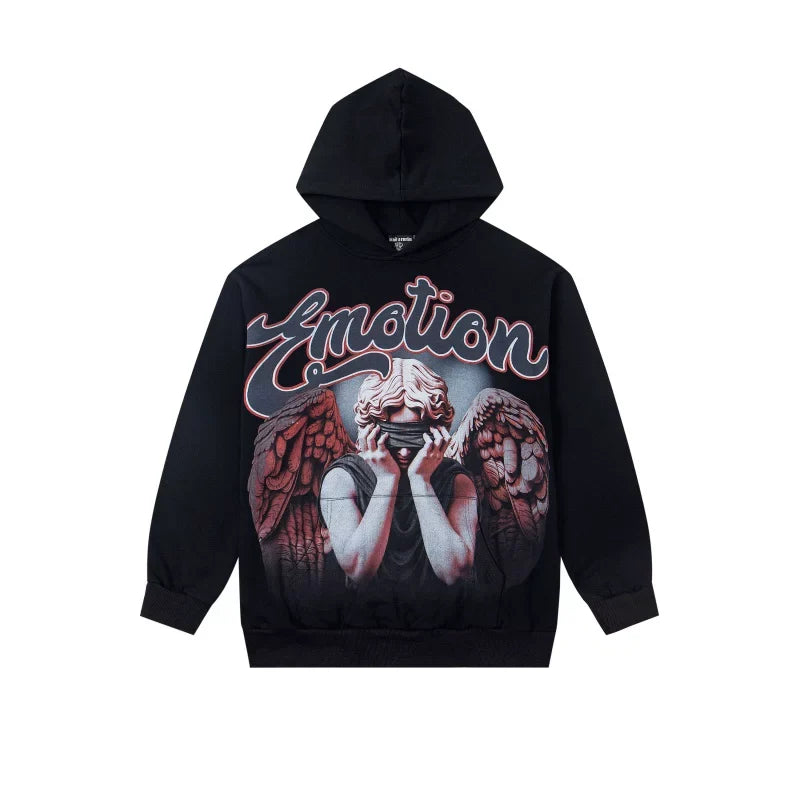 Mixed Emotions Masked Angel Pullover Hoodie Retro Streetwear Top