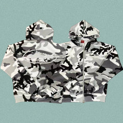 High version CORTEIZ Devil's Island micro foam printed zipper cardigan thick cotton T-pants set CRTZ hoodie trendy (11)