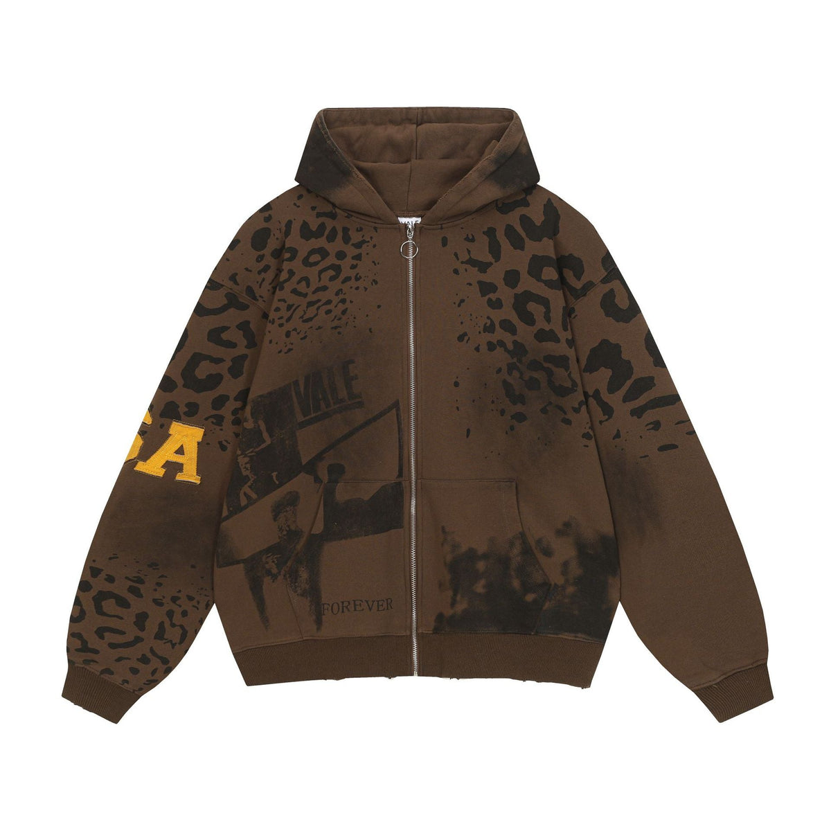 Vale Forever Leopard Archive Graphic Zip-Up Hoodie – Vintage Streetwear Hoodie